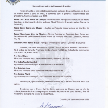 Nomeação de padres da Diocese de Cruz Alta